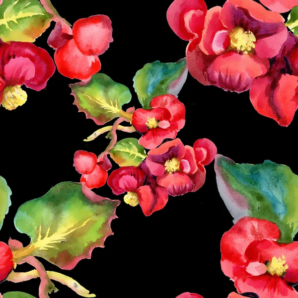 水彩的红色花无缝模式 — 图库照片