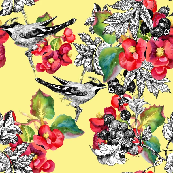 Birds on twig seamless pattern