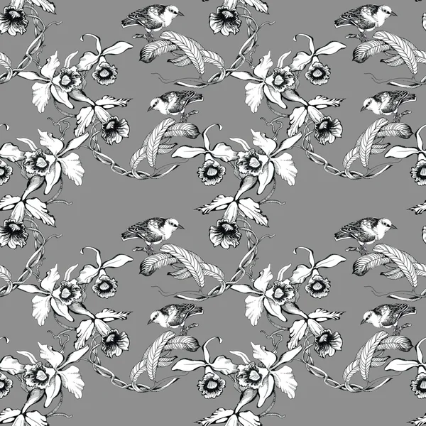 Birds on twig seamless pattern — Stock Photo, Image