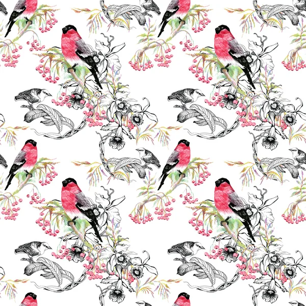 Birds on branch seamless pattern