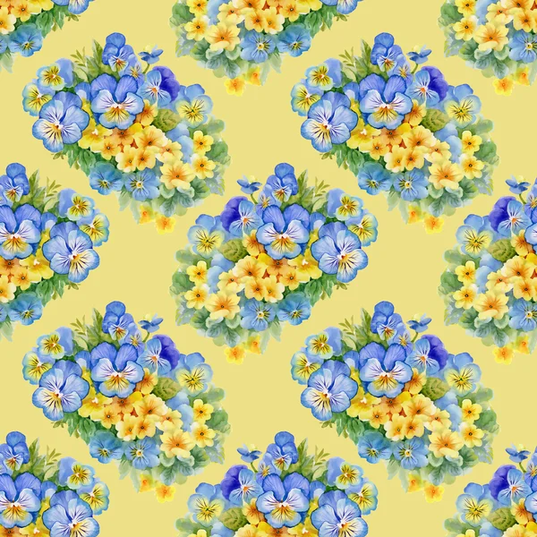 Pattern with pansy  and  forget-me-flowers — Stock Photo, Image