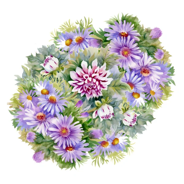 Purple chrysanthemums and  daisies — Stock Photo, Image