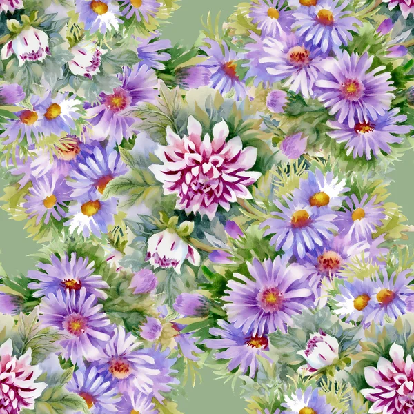 Chrysanthèmes violets et motifs de marguerites — Photo