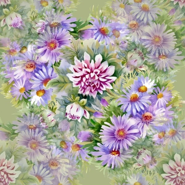 Фиолетовые хризантемы и маргаритки — стоковое фото