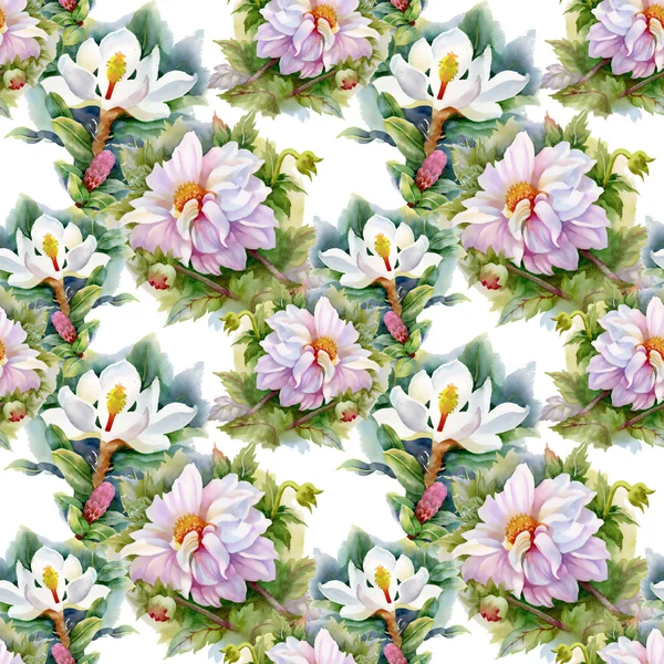 Chrysanthemums and magnolias pattern — Stock Photo, Image