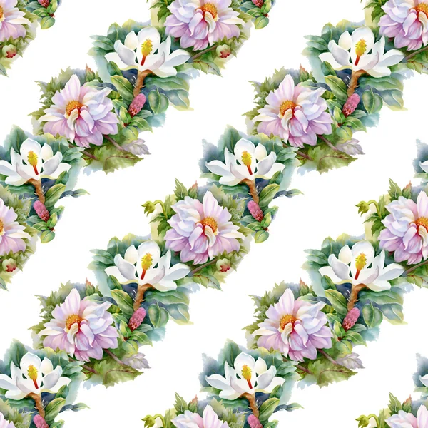 국화와 magnolias 패턴 — 스톡 사진