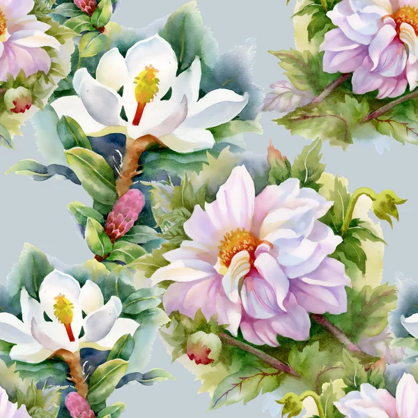 국화와 magnolias 패턴 — 스톡 사진