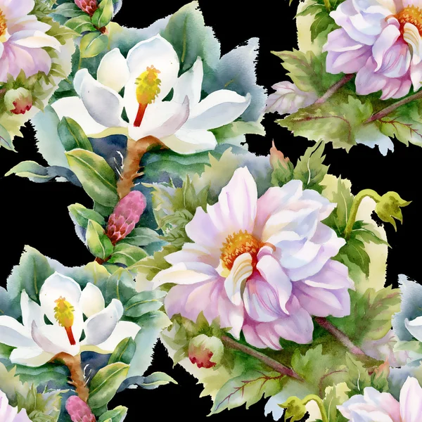 Krysantemum och magnolior mönster — Stockfoto