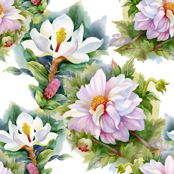 Chrysanthèmes et magnolias motif — Photo