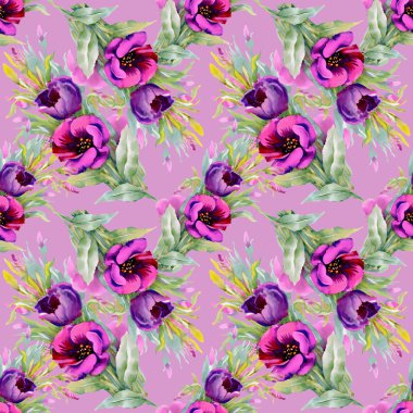 Suluboya mor çiçekler seamless modeli