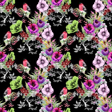 Egzotik kuşlar çiçekler dal seamless modeli