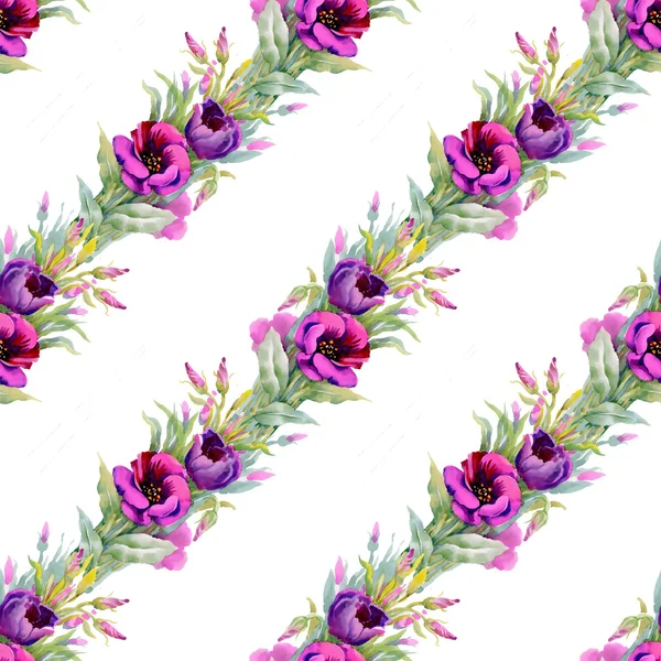 Wzór akwarela fioletowe kwiaty — Zdjęcie stockowe