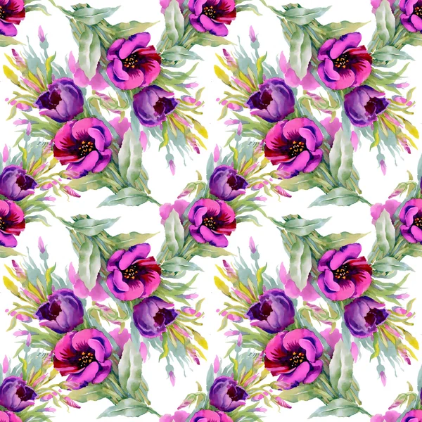 Aquarel paarse bloemen naadloze patroon — Stockfoto