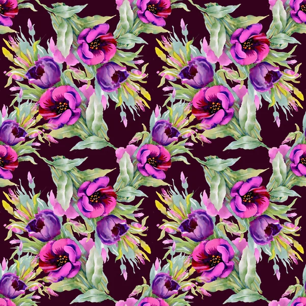 Watercolor purple flowers seamless pattern — Stock Photo, Image