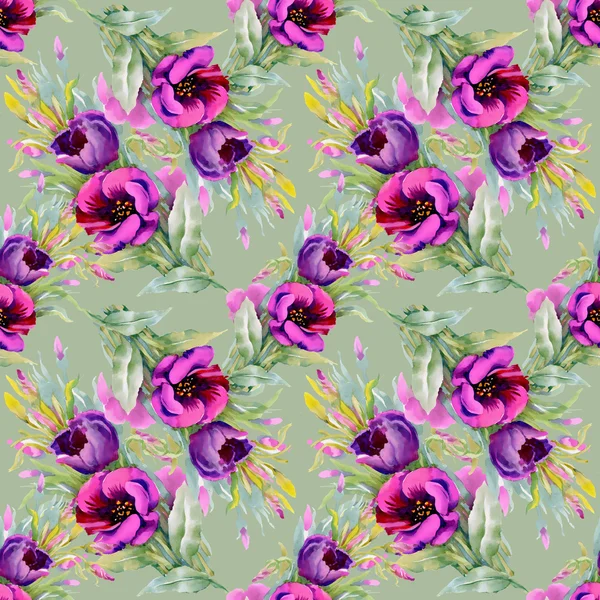 Watercolor purple flowers seamless pattern — Stock Photo, Image