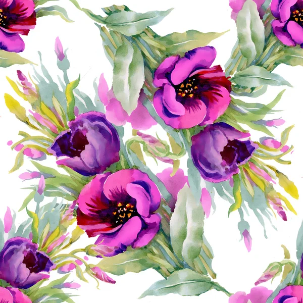 Akvarell lila blommor seamless mönster — Stockfoto