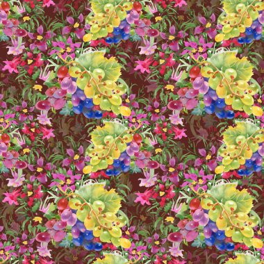 Üzüm ve çiçek deseni