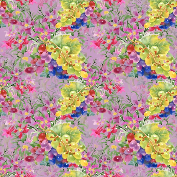 Grapes and flowers  pattern — Stock Photo, Image