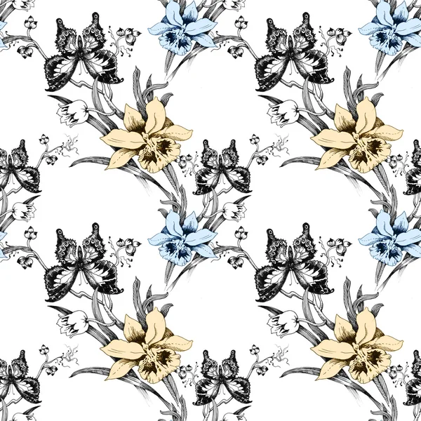 Pattern with butterflies and flowers