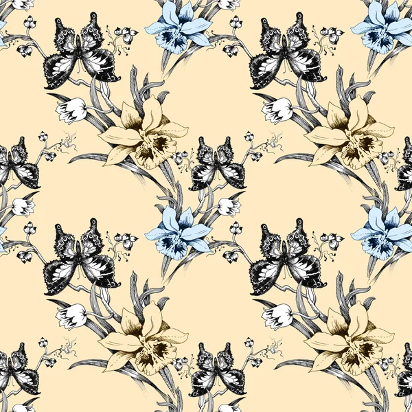 Pattern with butterflies and flowers