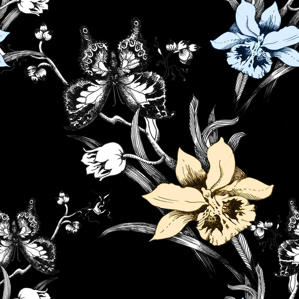 Patroon met vlinders en bloemen — Stockfoto