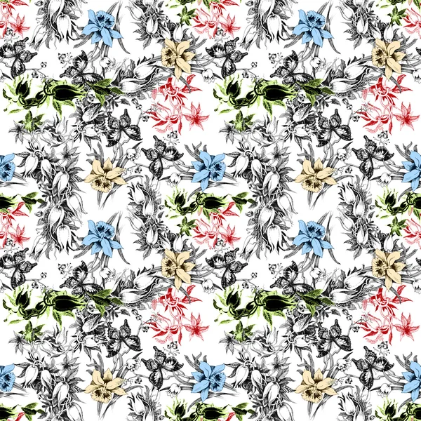 Pattern with butterflies and flowers — Stock Photo, Image