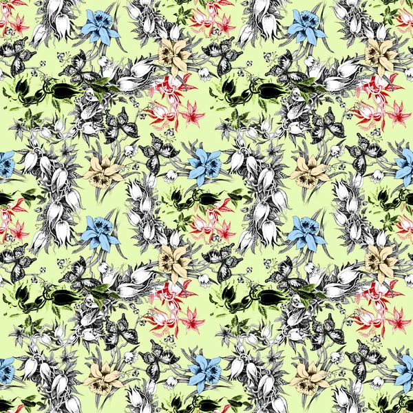 Pattern with butterflies and flowers — Stock Photo, Image