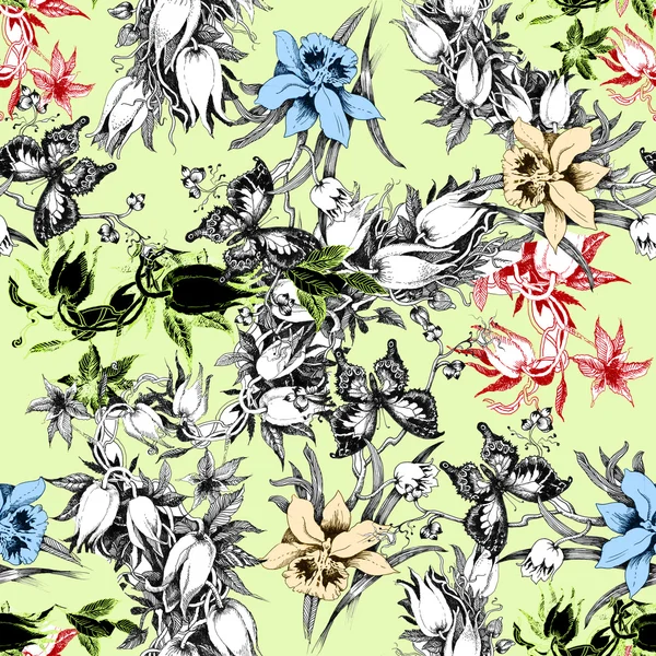 Pattern with butterflies and flowers