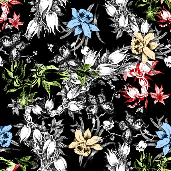 Pattern with butterflies and flowers
