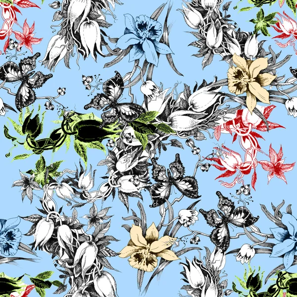 Wzór z motyle i kwiaty — Zdjęcie stockowe