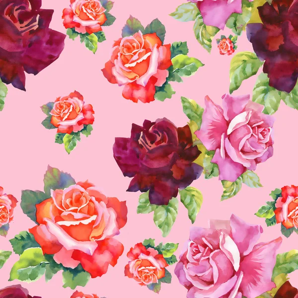 Watercolor roses seamless pattern. — Stock Photo, Image