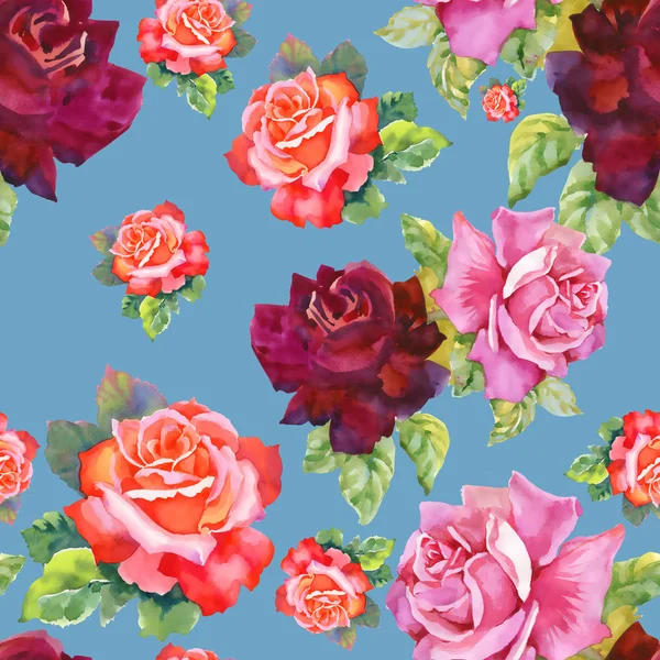 Vzor bezešvé akvarel růže. — Stock fotografie