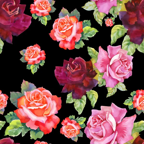 Watercolor roses seamless pattern. — Stock Photo, Image