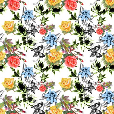 çiçekler ve kelebekler seamless modeli