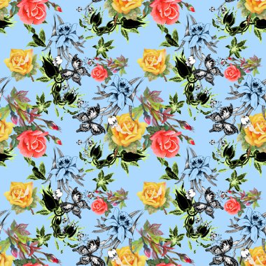 çiçekler ve kelebekler seamless modeli