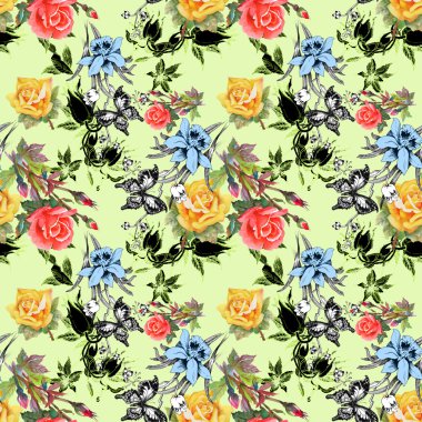 çiçekler ve kelebekler seamless modeli