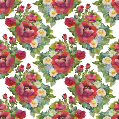 Suluboya kırmızı çiçekler seamless modeli