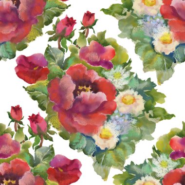 Suluboya kırmızı çiçekler seamless modeli