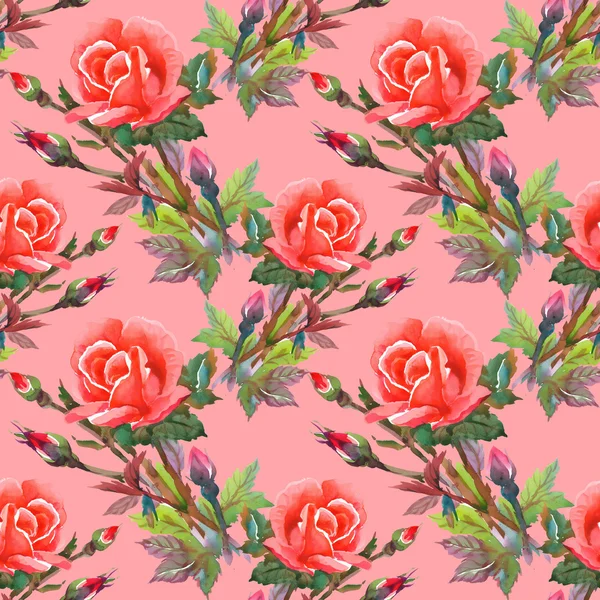 Watercolor pink roses seamless pattern — Stock Photo, Image