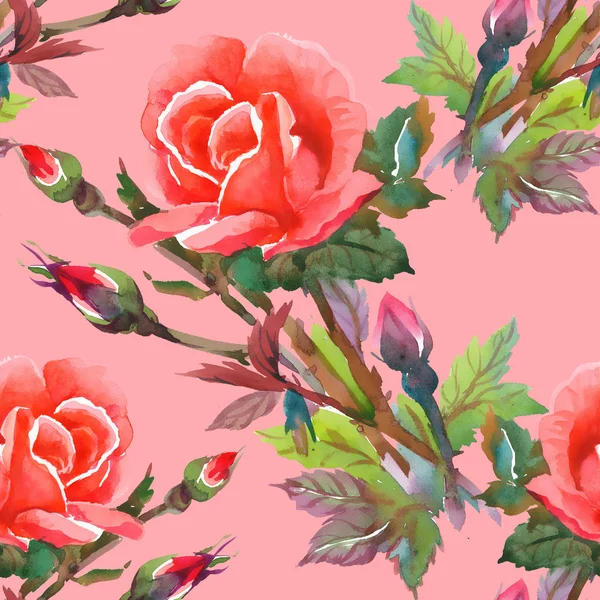 Watercolor pink roses seamless pattern — Stock Photo, Image