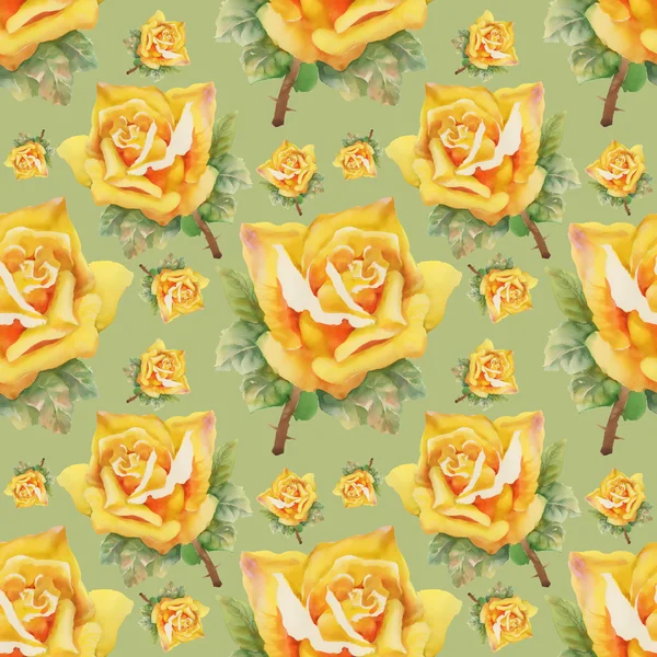 Watercolor yellow roses seamless pattern — Stock Photo, Image