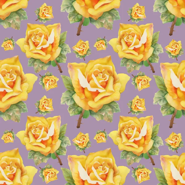 Watercolor yellow roses seamless pattern — Stock Photo, Image