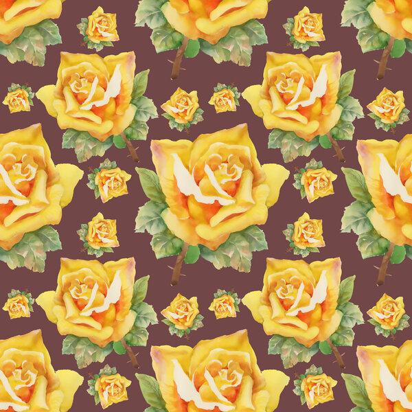 Watercolor yellow roses seamless pattern