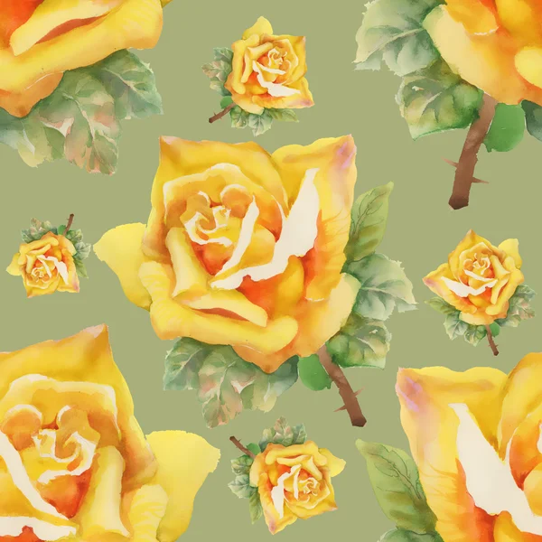 Акварельні жовті троянди безшовний візерунок — стокове фото