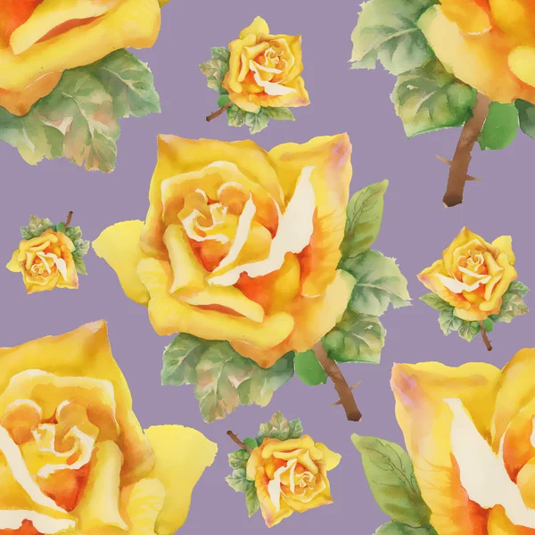 Watercolor yellow roses seamless pattern — Stock Photo, Image