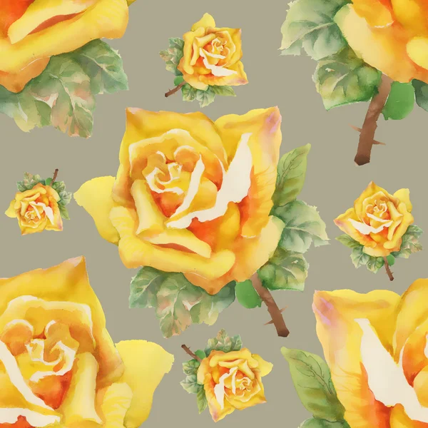 Rosa amarela aquarela padrão sem costura — Fotografia de Stock