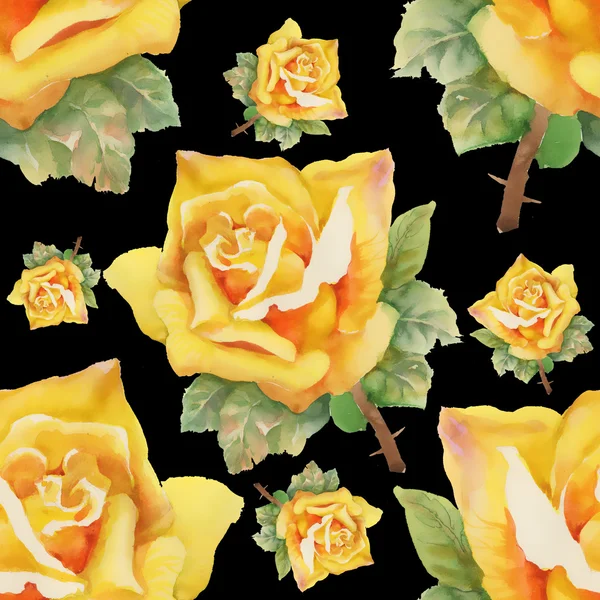 Acuarela rosas amarillas patrón sin costura —  Fotos de Stock