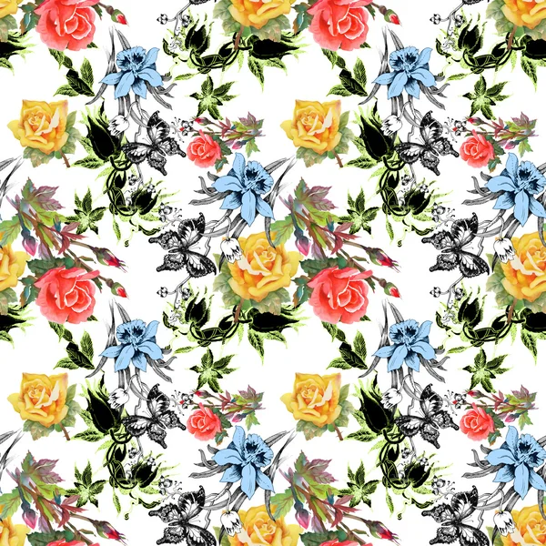 Flowers and butterflies seamless pattern