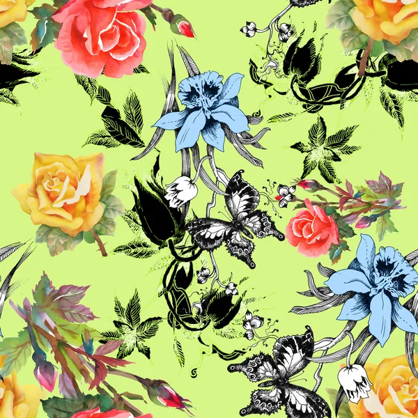 çiçekler ve kelebekler seamless modeli