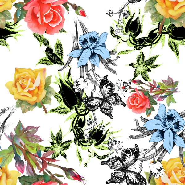 çiçekler ve kelebekler seamless modeli